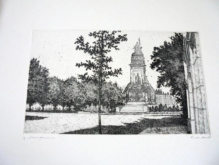 Den Haag. Plein 1813. Ets. Willem Minderman., Antiek en Kunst, Kunst | Etsen en Gravures, Ophalen of Verzenden