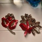 Vintage applicaties bloem rood, rose goud,pailletten, Ophalen of Verzenden
