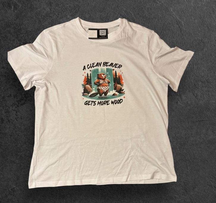Nieuw T-shirt ' A clean beaver', Kleding | Dames, T-shirts, Nieuw, Maat 46/48 (XL) of groter, Wit, Korte mouw, Ophalen of Verzenden