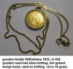 Wilhelmina gouden tientje 1933 & rand + ketting, 525 keur, Ophalen, Goud, Koningin Wilhelmina, Losse munt