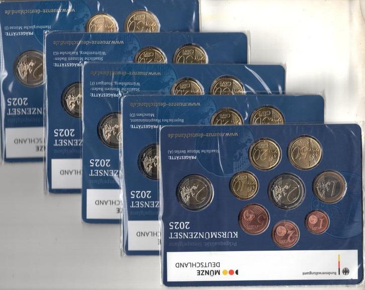 BU set Duitsland 2025 - 5x Blister ADFGJ -1 ct t/m 2x 2 euro, Postzegels en Munten, Munten | Europa | Euromunten, Setje, Overige waardes
