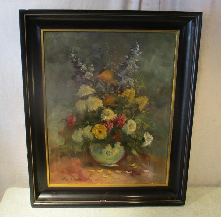 Mooi Geschilderd Werk 'Bloemen in Pot' - gesigneerd, Antiek en Kunst, Kunst | Schilderijen | Klassiek, Ophalen of Verzenden