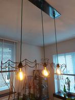 Hanglamp, zwarte metalen lampenkappen, stoffen groene draad, Metaal, Zo goed als nieuw, Ophalen, 75 cm of meer