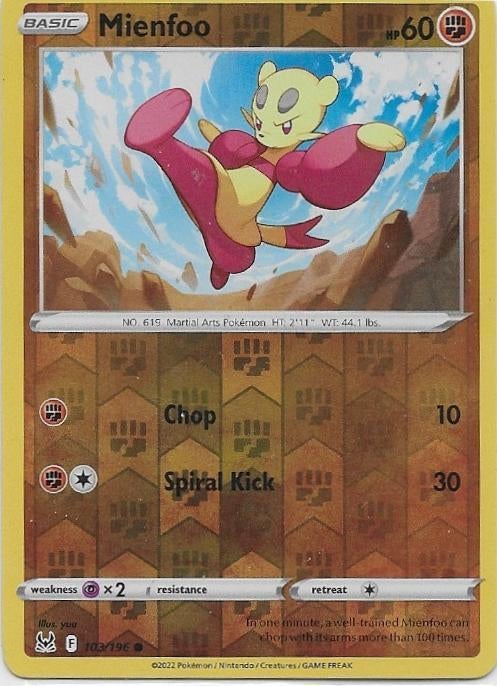 Lost Origin,  Mienfoo [reverse] 103/196, Hobby en Vrije tijd, Verzamelkaartspellen | Pokémon, Nieuw, Losse kaart, Verzenden