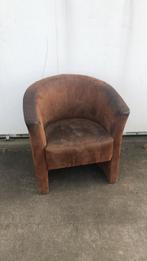 8 stuks horeca fauteuils microleder donker bruin vintage, Ophalen, Gebruikt, 50 tot 75 cm, Hout