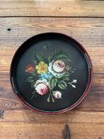 Prachtig oud diensblad, donker hout met bloemen afbeelding, Ophalen of Verzenden, Gebruikt, Rond, Hout