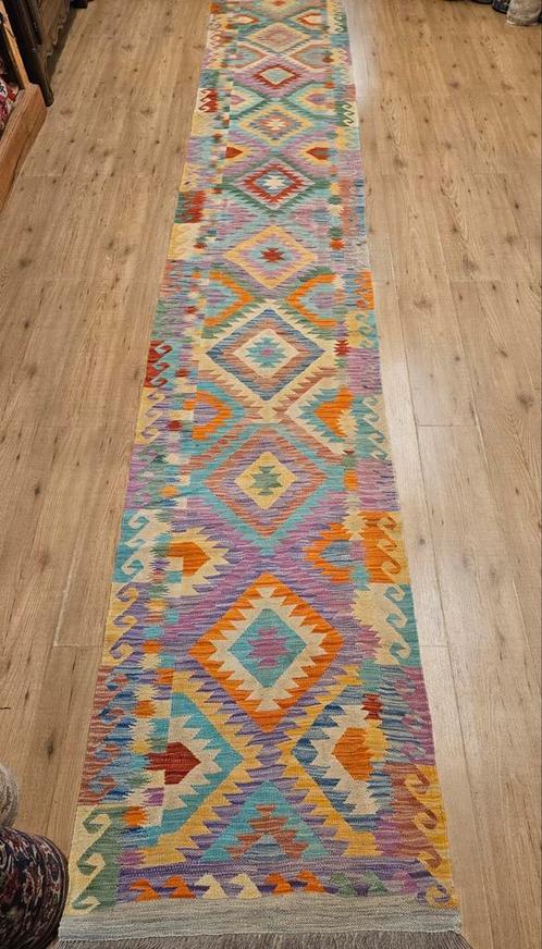 Handgeweven oosterse wollen kelimn480x77, Huis en Inrichting, Stoffering | Tapijten en Kleden, Nieuw, 50 tot 100 cm, 200 cm of meer