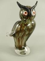 Murano Stijl Glazen Uil Beeldje - Groene Tinten, Antiek en Kunst, Ophalen of Verzenden