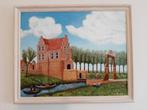 Schilderij dorpsgezicht kasteel, Antiek en Kunst, Kunst | Schilderijen | Klassiek, Ophalen of Verzenden