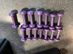 14 x 1 kg rubberen dumbells paars, Dumbbell, Gebruikt, Gewichten, Ophalen of Verzenden