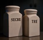 2 vintage / brocante voorraad-potten thee en suiker, Ophalen, Zo goed als nieuw, Overige materialen, Pot, Bus of Blik