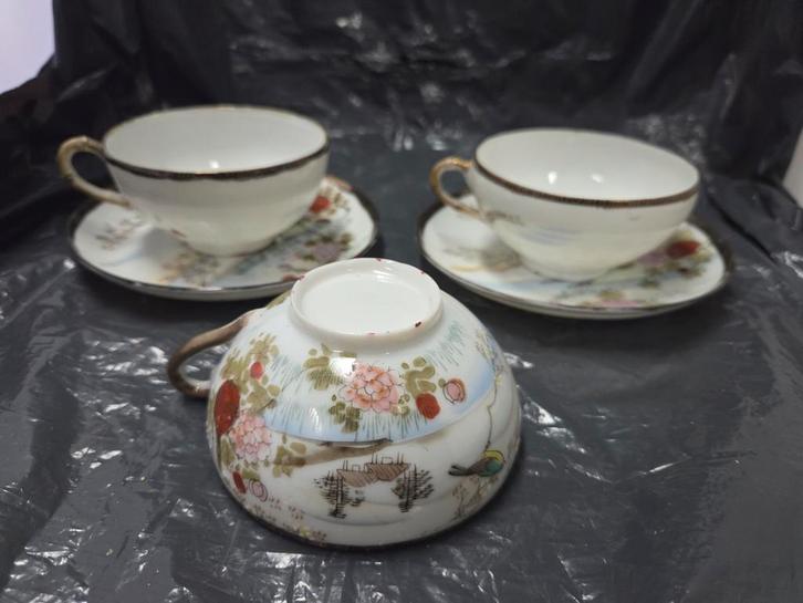 Antieke Chinese Theekopjes met Schotels (3 stuks), Antiek en Kunst, Antiek | Servies los, Ophalen of Verzenden