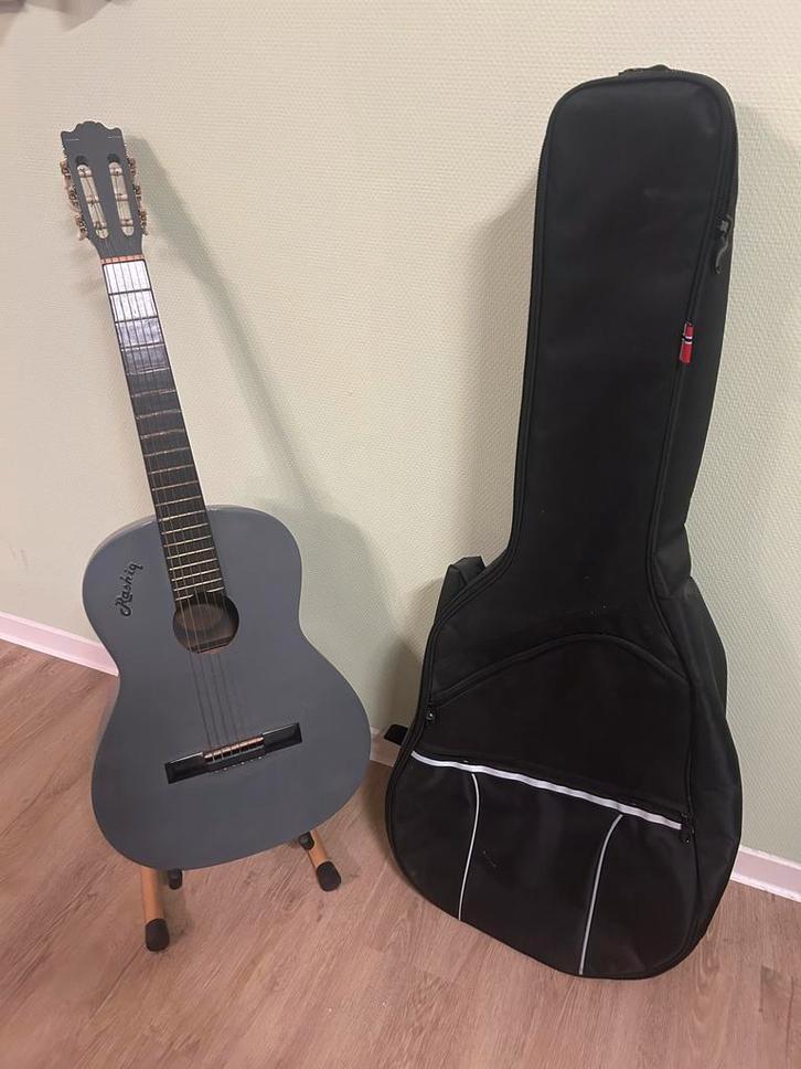 Zelf vastgestelde akoestosche gitaar met standaard en tas, Muziek en Instrumenten, Snaarinstrumenten | Gitaren | Akoestisch, Zo goed als nieuw