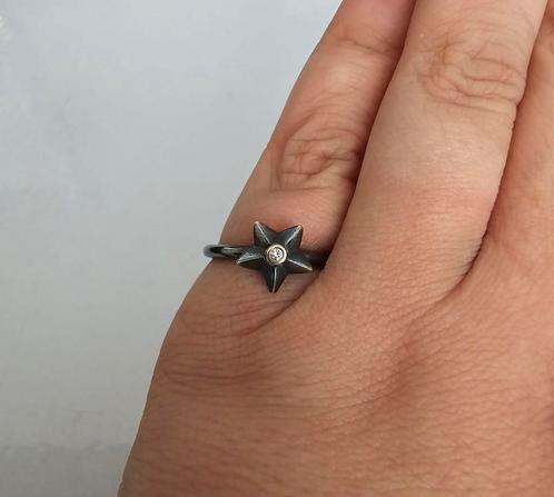 Zeldzame Pandora ring, geoxideerd zilver met goud en diamant, Sieraden, Tassen en Uiterlijk, Ringen, Zo goed als nieuw, Dame, Goud