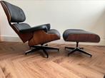 Lounge chair XL replica walnoot hout zwart leder, Huis en Inrichting, Fauteuils, Ophalen, Nieuw, Hout
