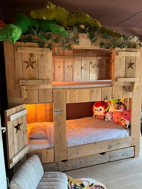 Stijgerhout stapelbed/huis met lade, Kinderen en Baby's, Kinderkamer | Bedden, 180 cm of meer, 85 tot 100 cm, Matras, Ophalen
