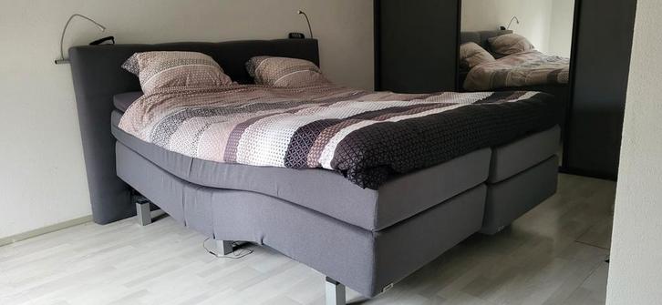 Boxspring 180x210, Huis en Inrichting, Slaapkamer | Bedden, Zo goed als nieuw, Tweepersoons, 180 cm, 210 cm, Stof, Grijs, Verstelbaar