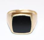 Gouden heren zegel ring met onyx, 14 karaat, Gebruikt, 20 of groter, Verzenden, Heer
