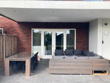 Complete antraciete steigerhouten tuinset met gasvuurtje   beschikbaar voor biedingen