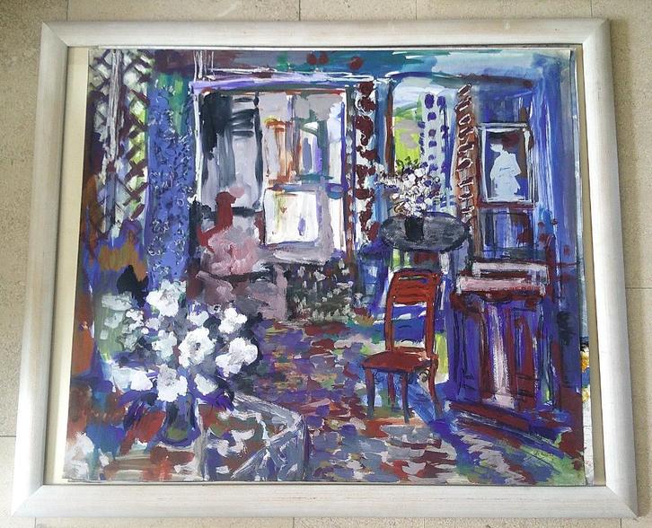 Frans binnenhuis interieur '91 - Jelle Hoogstra 1924-2003, Antiek en Kunst, Kunst | Schilderijen | Klassiek, Ophalen of Verzenden