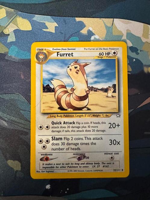 Pokémon kaart Furret #35 Neo Genesis, Hobby en Vrije tijd, Verzamelkaartspellen | Pokémon, Zo goed als nieuw, Losse kaart, Ophalen of Verzenden