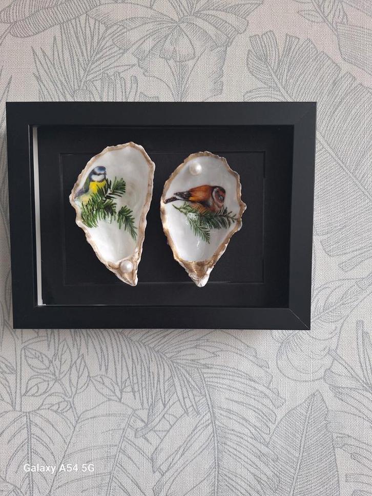 Handgemaakte Oesterschelpen Vogeldecoratie - 13x18cm, Huis en Inrichting, Woonaccessoires | Wanddecoraties, Nieuw, Ophalen of Verzenden