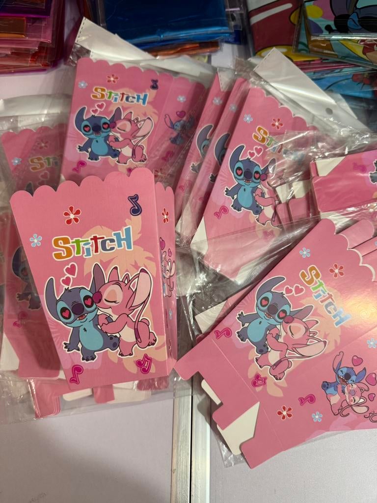 Stitch popcorn/traktatie doosje roze € 0,60, Verzenden, Nieuw, Feestartikel, Verjaardag