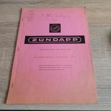 Zundapp Prijslijst Nederland 1974 origineel. beschikbaar voor biedingen