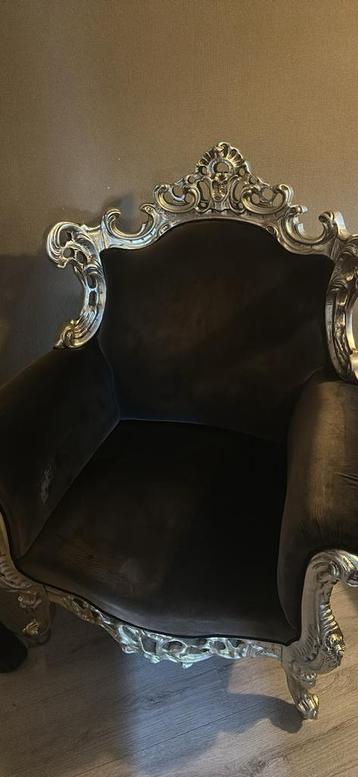 Barok fauteuil met zilveren frame- koninglijke uitstraling beschikbaar voor biedingen