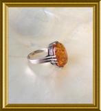 Mooie zilveren ring met barnsteen, amber, Ophalen of Verzenden, Zilver, Ring