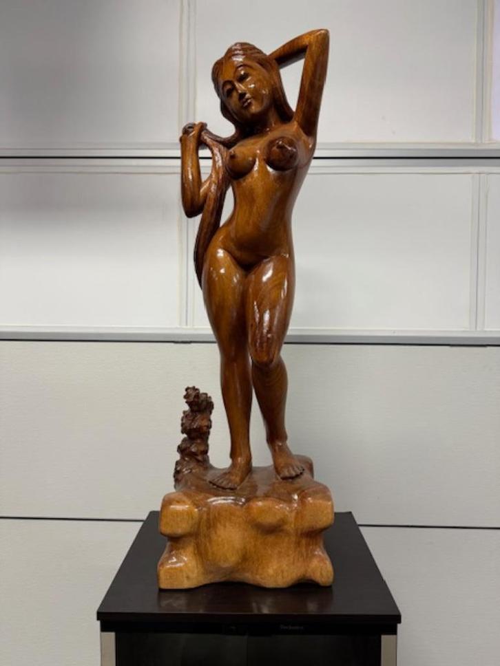 Teakhout snijwerk, naakte, blote dame, zwaar, Antiek en Kunst, Kunst | Beelden en Houtsnijwerken, Ophalen of Verzenden