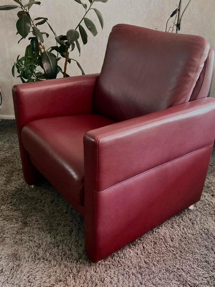 2 Rode Leren Relax Fauteuils van goede kwaliteit, Huis en Inrichting, Fauteuils, Gebruikt, Leer, 75 tot 100 cm, Ophalen