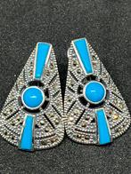 Vintage Zilveren Oorbellen met Turkoois en Marcasiet, Sieraden, Tassen en Uiterlijk, Oorbellen, Ophalen, Overige kleuren, Nieuw