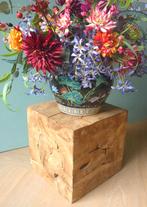 Stoere Bijzettafel plantentafel Teak Kubus Vorm, Huis en Inrichting, Ophalen, Minder dan 45 cm, Minder dan 55 cm, Vierkant