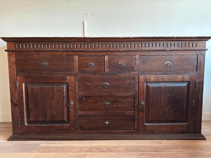 Koloniaal Dressoir - Teak Houten Kast, Huis en Inrichting, Kasten | Dressoirs, Gebruikt, 150 tot 200 cm, 25 tot 50 cm, Met lade(s)