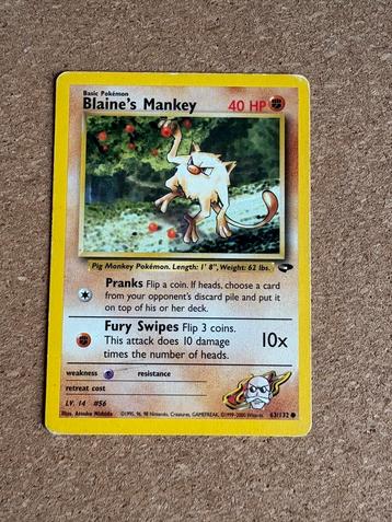 Pokemon Kaart Gym Challenge - Blaine’s Mankey 63/132. beschikbaar voor biedingen