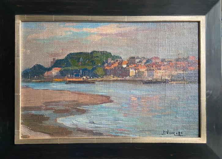 Gezicht op Nijmegen aan Waalkade B.Viegers., Antiek en Kunst, Kunst | Schilderijen | Klassiek, Ophalen