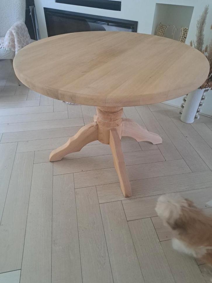 Ronde massief eiken eettafel in landelijke style, Huis en Inrichting, Tafels | Eettafels, Zo goed als nieuw, 100 tot 150 cm, 100 tot 150 cm