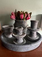 Betonlook - decoratie set - vaas - kandelaars - Hoff style, Ophalen, Zo goed als nieuw, Rond