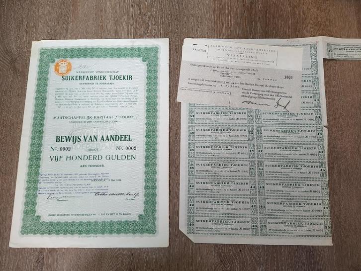 Aandeel "Suikerfabriek Tjoekir", Postzegels en Munten, Aandelen en Waardepapieren, Aandeel, 1920 tot 1950, Ophalen
