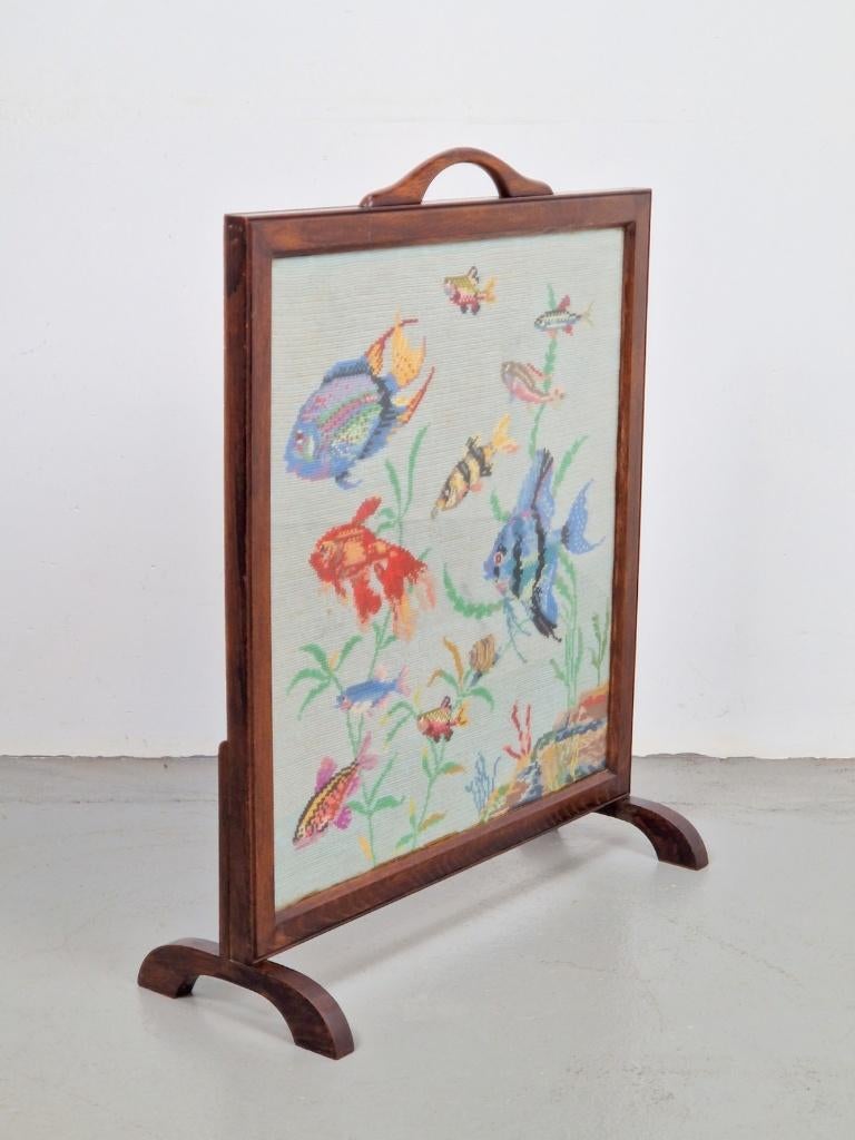 Vintage vuurscherm glas Openhaardscherm '60 vissen art uniek, Huis en Inrichting, Haarden, N, Ophalen of Verzenden, N, Houthaard