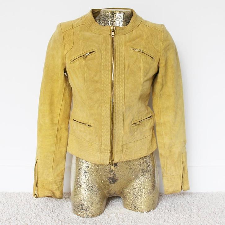 Prachtige Suede/Leren Ibana Jas (S) € 95,-, Kleding | Dames, Jassen | Winter, Zo goed als nieuw, Maat 36 (S), Geel, Ophalen of Verzenden