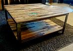 Salontafel met staal en hout, Ophalen, Industrieel vintage recycle, 100 tot 150 cm, Vierkant
