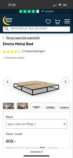 Emma Metalen Bed 140x200 - Zwart, Ophalen, Zwart, Tweepersoons, 140 cm