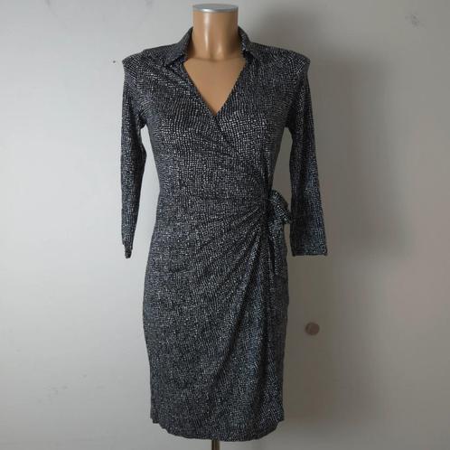 Caroll Paris Zwart-witte wikkeljurk met midi-hals, maat S, Kleding | Dames, Jurken, Nieuw, Maat 36 (S), Zwart, Onder de knie, Verzenden