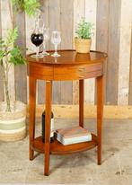 Sierlijke brocante ovale houten bijzettafel met lade, Huis en Inrichting, Tafels | Bijzettafels, Ophalen, Minder dan 55 cm, Gebruikt