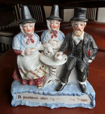 Antiek beeldje porselein "A past. visit by Rev. John Jones" beschikbaar voor biedingen