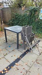 Glazen Tuintafel 90x90 + 4 Inklapbare Stoelen, Ophalen