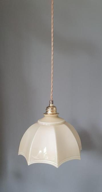 vintage franse opaline glazen hanglamp - geel wit glas beschikbaar voor biedingen