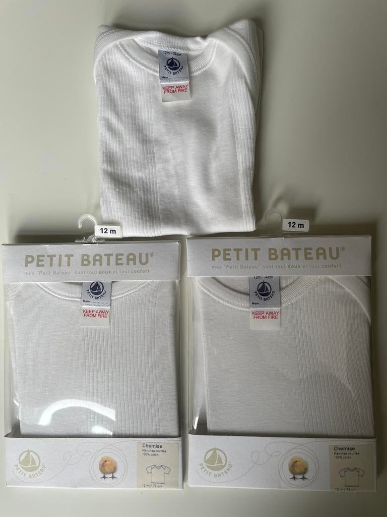 3 Witte Petit Bateau 12M shirts - Nieuw, Ophalen of Verzenden, Nieuw, Jongetje of Meisje, Shirtje of Longsleeve